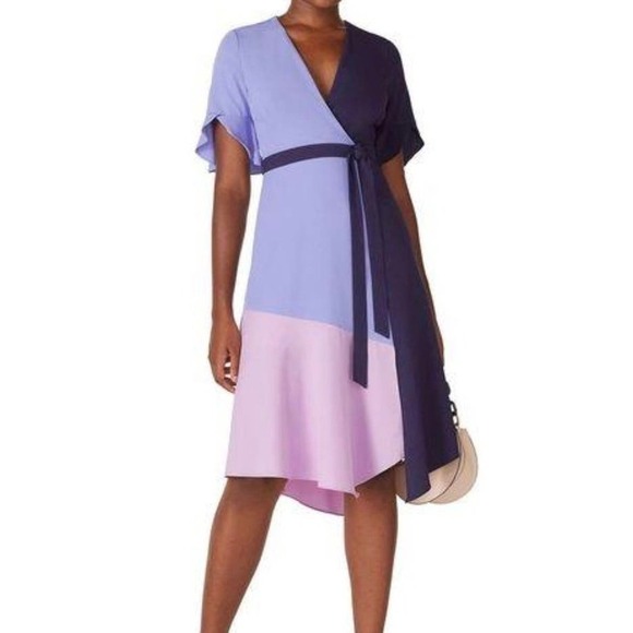 Hutch Pastel Colorblock Faux Wrap Midi Dress Blue Size 2 Mother's Day Wedding - Picture 1 of 12